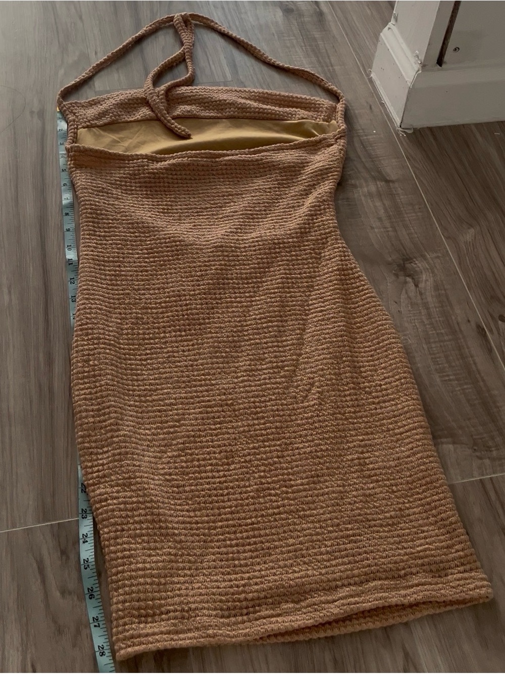 Strapless Knit Bodycon Dress in Camel
